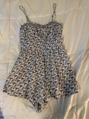 Trixxi White and Blue Floral Dress with Spaghetti Straps